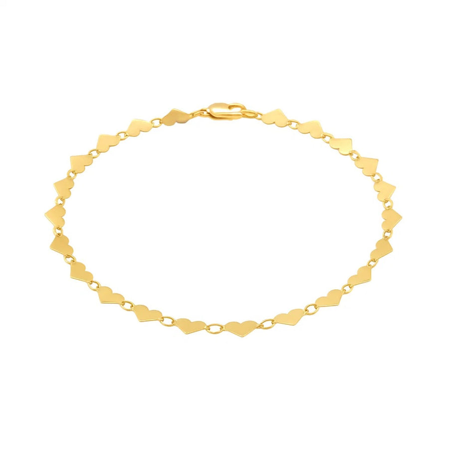 14k Yellow Gold 7 inch Mirrored Heart Chain Bracelet