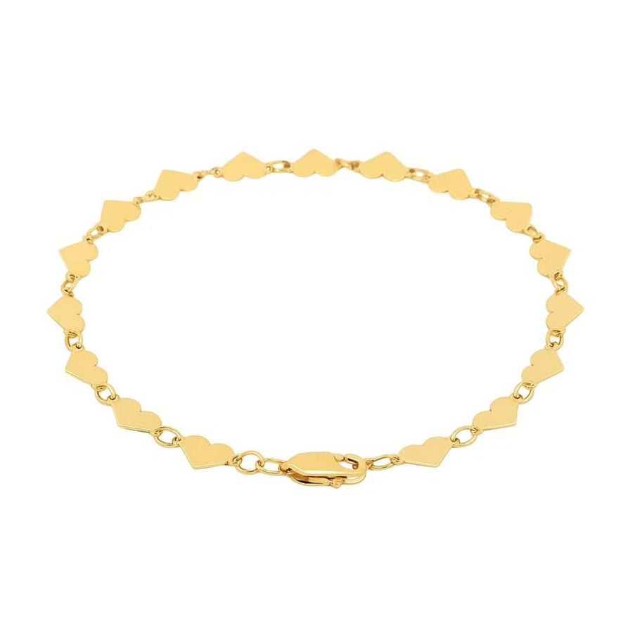 14k Yellow Gold 7 inch Mirrored Heart Chain Bracelet