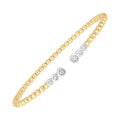 14K two-tone gold beaded cuff bangle with round diamond accents