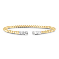 14K Two Tone Polish Diamond Pallina Open Beaded Cuff Bangle (3.00 mm)