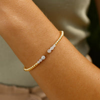 14K Two Tone Polish Diamond Pallina Open Beaded Cuff Bangle (3.00 mm)