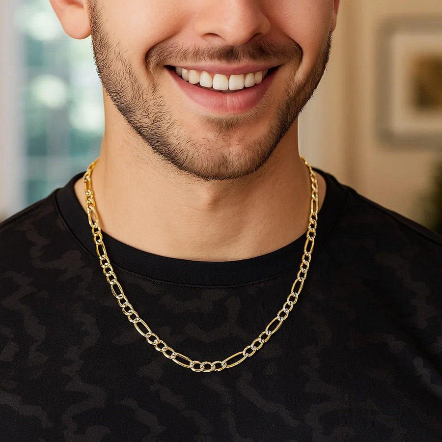 14K Yellow Gold Solid Pave Figaro Chain (3.80 mm)