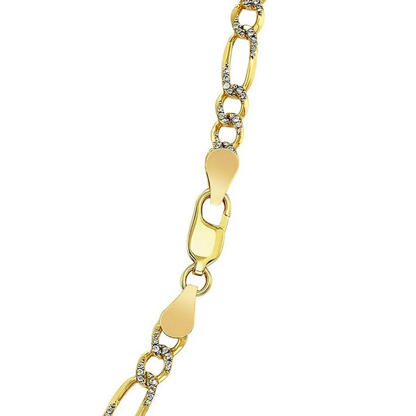 14K Yellow Gold Solid Pave Figaro Chain (3.80 mm)