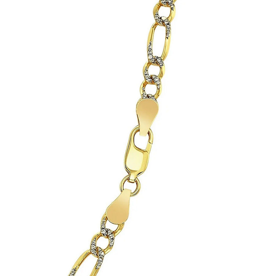 14K Yellow Gold Solid Pave Figaro Chain (3.80 mm)