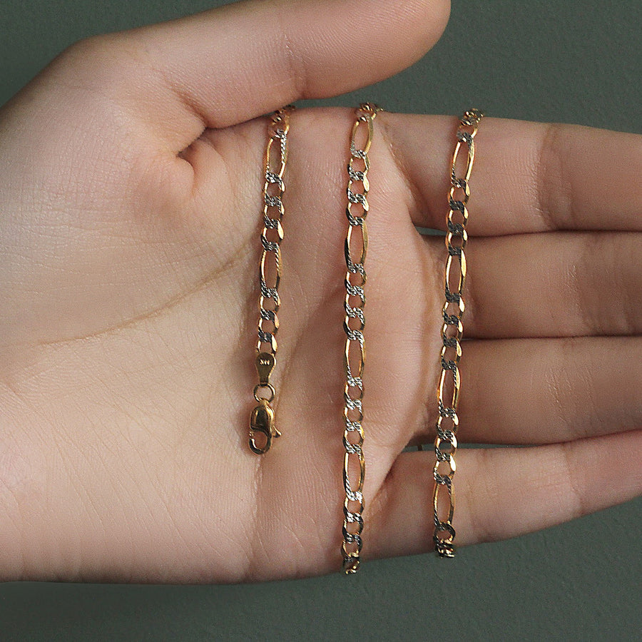 14K Yellow Gold Solid Pave Figaro Chain (3.80 mm)