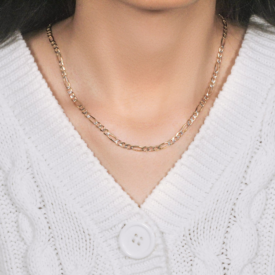 14K Yellow Gold Solid Pave Figaro Chain (3.80 mm)