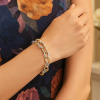 18k Yellow Gold and Sterling Silver Rhodium Plated Diamond Cut Chain Bracelet