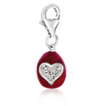 Sterling silver heart charm with red finish and white tone crystal accent