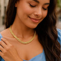 14K yellow gold Cuban chain choker necklace with flat interlocking links
