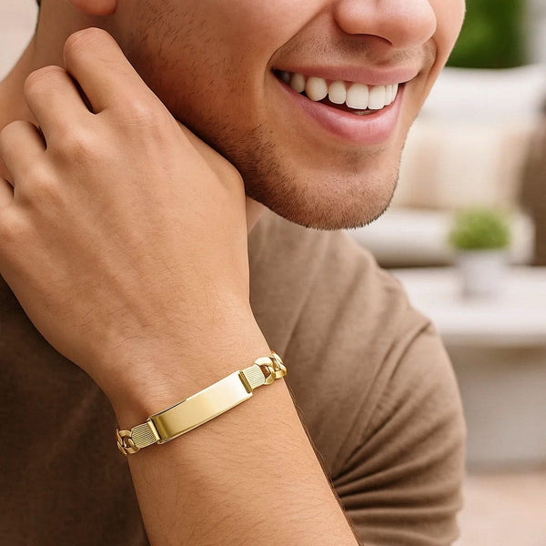 14k Yellow Gold 8 1/2 inch Mens Wide Curb Chain ID Bracelet (10.00 mm)