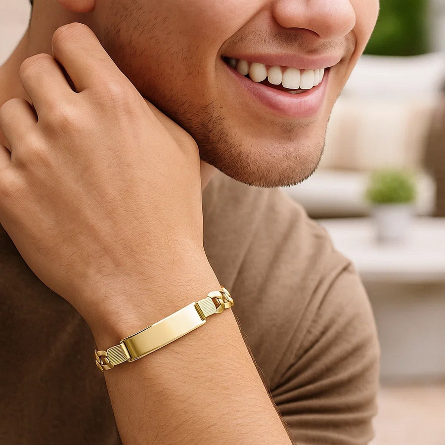 14k Yellow Gold 8 1/2 inch Mens Wide Curb Chain ID Bracelet (10.00 mm)