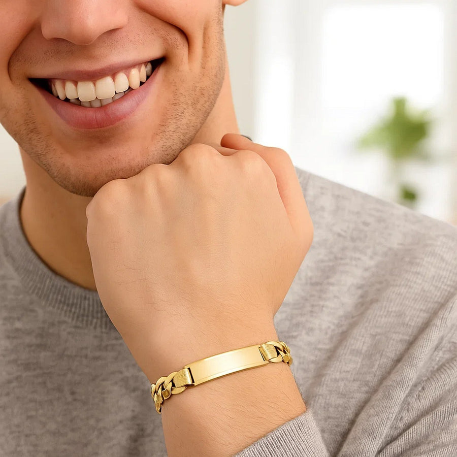 14k Yellow Gold 8 1/2 inch Mens Wide Curb Chain ID Bracelet (10.00 mm)