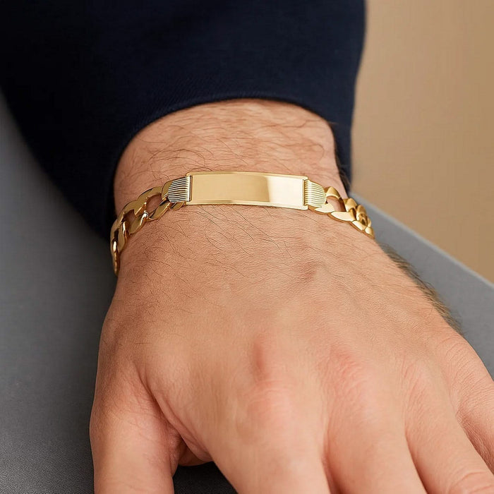 14k Yellow Gold 8 1/2 inch Mens Wide Curb Chain ID Bracelet (10.00 mm)