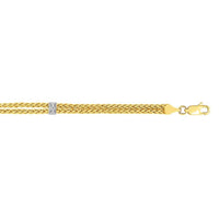 14k Two-Tone Gold Dual Wheat Chain Bracelet with Diamond Stations (3.75 mm)