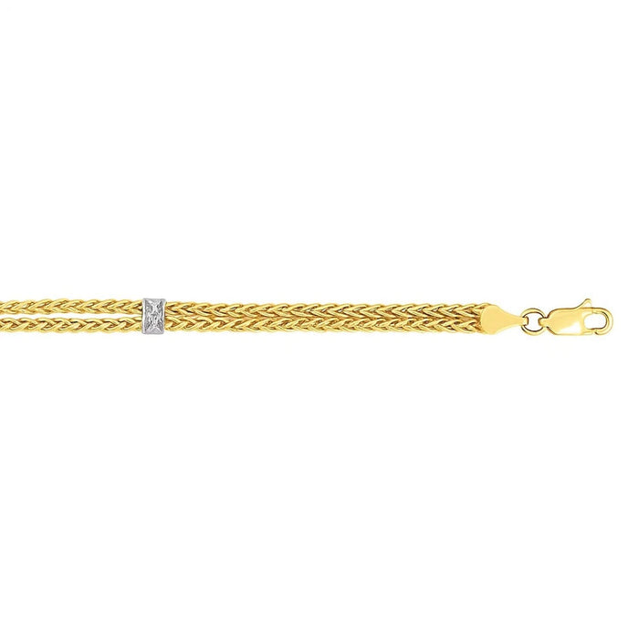 14k Two-Tone Gold Dual Wheat Chain Bracelet with Diamond Stations (3.75 mm)