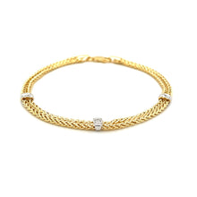 Load image into Gallery viewer, 14k Two-Tone Gold Dual Wheat Chain Bracelet with Diamond Stations (3.75 mm)