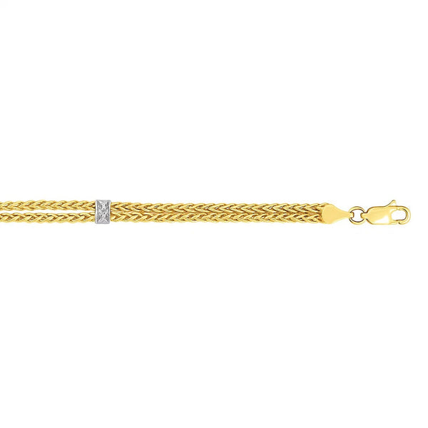 14k Two-Tone Gold Dual Wheat Chain Bracelet with Diamond Stations (3.75 mm)