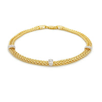 14k Two-Tone Gold Dual Wheat Chain Bracelet with Diamond Stations (3.75 mm)