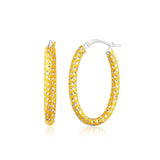 14K Yellow Gold Diamond Cut Oval Style Hoop Earrings thumbnail 1