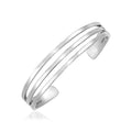 925 sterling silver three part polished cuff bangle with open back
