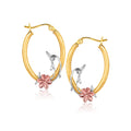 10K tri-color gold hoop earrings with dolphin motif and no stones
