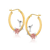 10K Tri-Color Gold Hoop Earrings with Dolphin Motif thumbnail 1