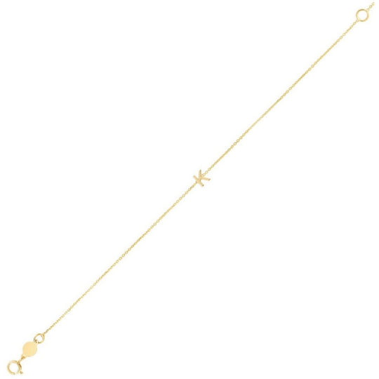 14K yellow gold mini initial K bracelet on a fine chain