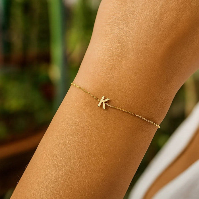 14K Yellow Gold Mini Initial K Bracelet