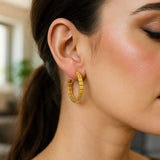 14k Yellow Gold Brick Omega Hoop Earrings thumbnail 4