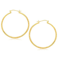14k Yellow Gold Fancy Diamond Cut Extra Large Hoop Earrings (2x45mm)