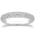 14K white gold wedding ring with three rows of pave diamonds
