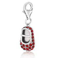 Sterling Silver Baby Shoe Charm with Red Tone Crystal Accents