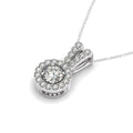 14K white gold necklace pendant with round diamond halo stones