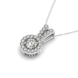 14K white gold necklace pendant with round diamond halo stones thumbnail 1