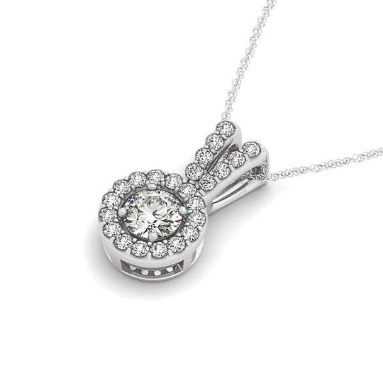 14K white gold necklace pendant with round diamond halo stones