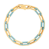 14k Yellow Gold Turquoise Paperclip Gem Link Bracelet (7.00 mm) thumbnail 2