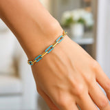 14k Yellow Gold Turquoise Paperclip Gem Link Bracelet (7.00 mm) thumbnail 7