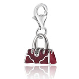 Sterling silver handbag charm with red enamel front panel thumbnail 1