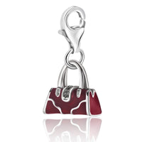 Sterling Silver Handbag Charm with Red Tone Enameling