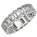 14K white gold eternity ring with emerald-cut diamond stones around the band