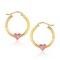 10K Two-Tone Gold Hoop Earrings with Heart Motif