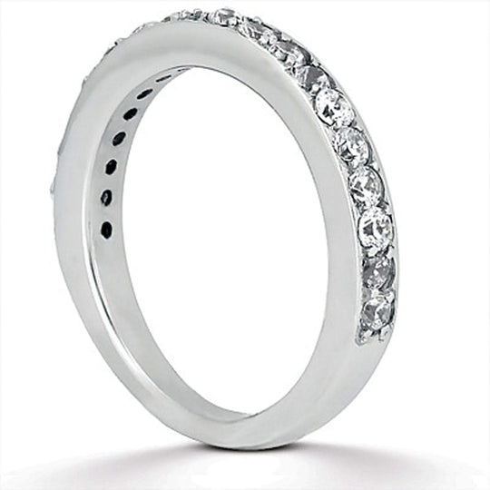 14K white gold ring with round pave diamond stones across the band