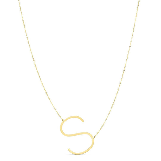 14K yellow gold large initial S letter pendant necklace