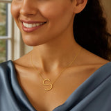 14K Yellow Gold Yours Truly Large Initial S Necklace thumbnail 4