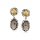 18K Yellow Gold and Sterling Silver Earrings with Round Motifs and Smokey Quartz thumbnail 1