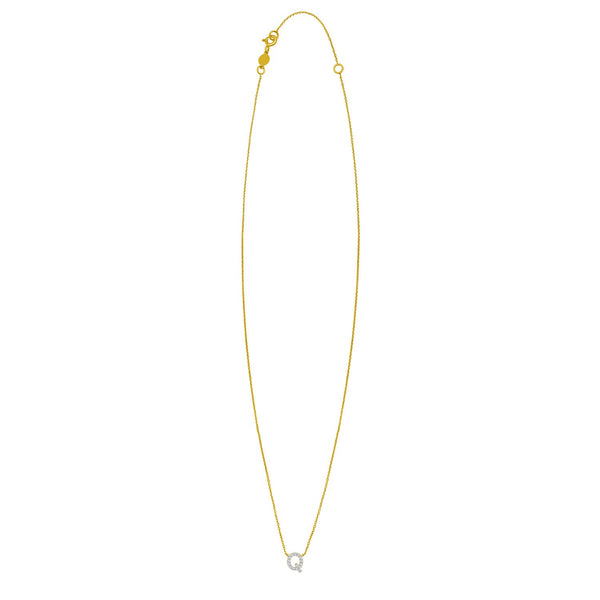 14K Yellow Gold Mini Diamond Q Initial Pendant Necklace