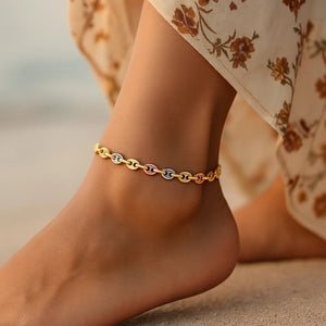 14k Tri Color Gold Mariner Link Anklet