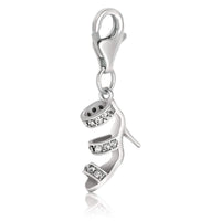 Sterling Silver High Heel Shoe Charm Embellished with White Tone Crystal Accents