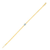 14K Yellow Gold Blue Topaz Mirrored Chain Bracelet (2.20 mm) thumbnail 1