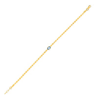 14K Yellow Gold Blue Topaz Mirrored Chain Bracelet (2.20 mm)